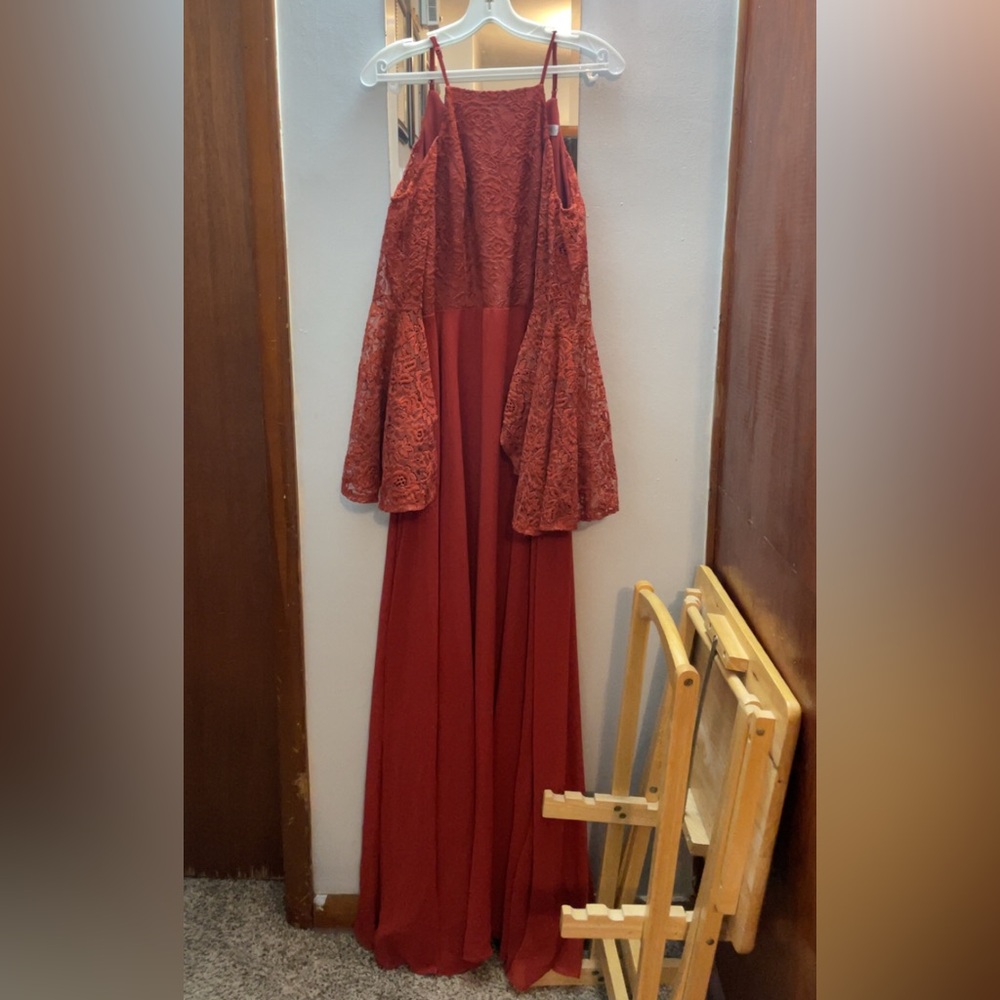 Elegant Red-Orange Lace Maxi Dress
